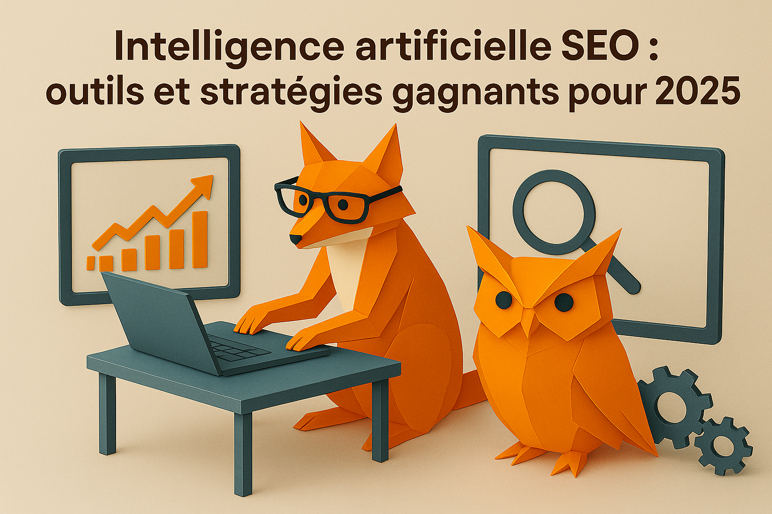 Animal en papier utilisant un ordinateur pour le SEO.