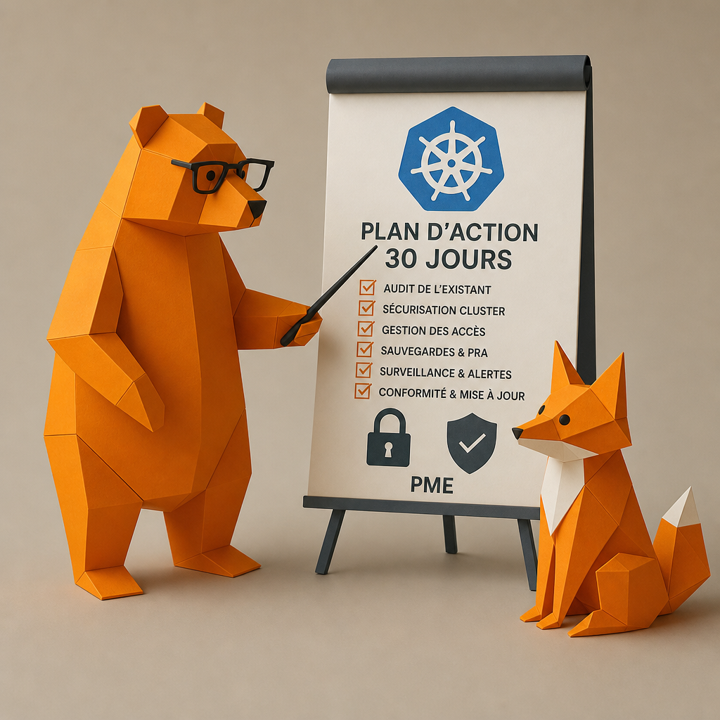 Animaux en papier présentant un plan d'action Kubernetes pour une PME.