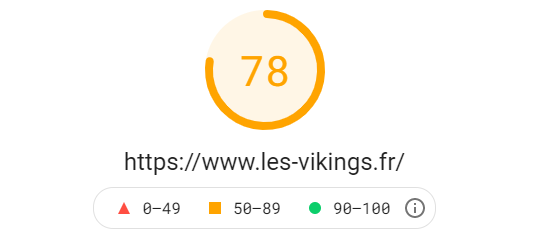 Capture d'écran d'un résultat Page Speed Insight mobile de 78/100 par Les Vikings, agence web à Lyon