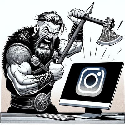 viking en colere qui n'aime pas instagram, car les vikings préfèrent wordpress et l'e-commerce c'est connu