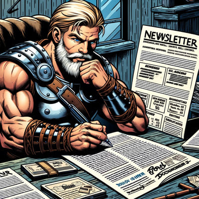 un viking qui rédige une newsletter à la plume, comme tout bon e-commerçant