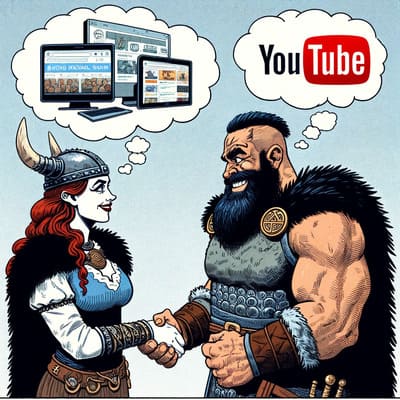 dessin de deux vikings qui se serrent la main en pensant à leur partenariat e-commerce et influenceur youtube